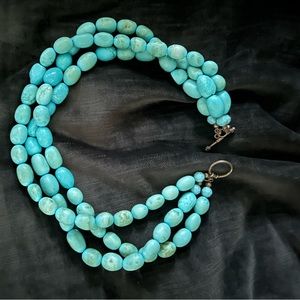 Three strand genuine turquoise necklace, 18” in length